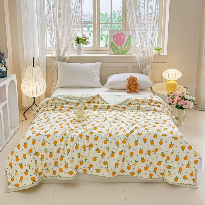 91家纺网 家纺一手货源 找家纺 爱宝被业 2026新款A类水洗棉新疆棉花夏被夏凉被心想事橙