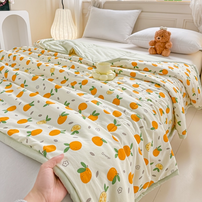 91家纺网 家纺一手货源 找家纺 爱宝被业 2026新款A类水洗棉新疆棉花夏被夏凉被心想事橙