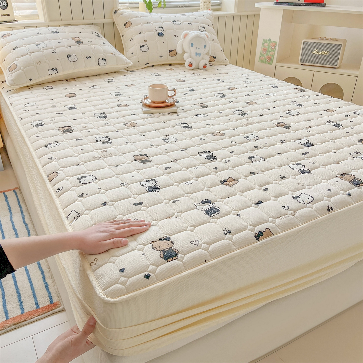 91家纺网 家纺一手货源 找家纺 （总）优眠坊 2026新款亲肤泡芙纱夹棉单床笠床笠单件单品床笠三件套