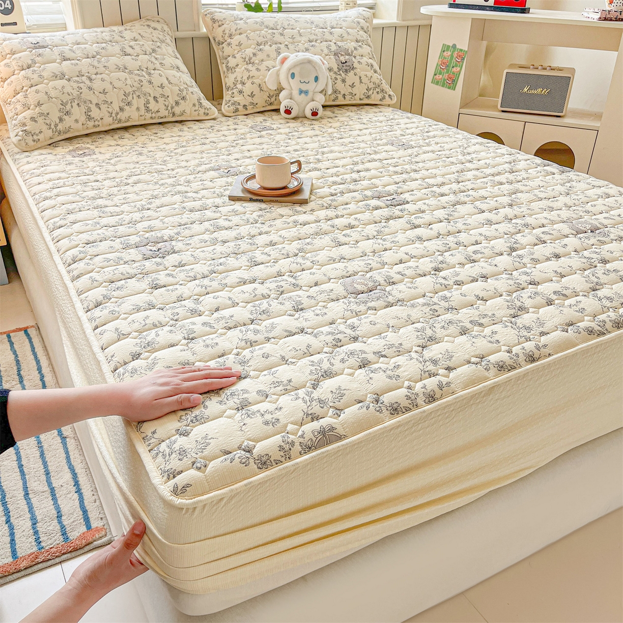 91家纺网 家纺一手货源 找家纺 （总）优眠坊 2026新款亲肤泡芙纱夹棉单床笠床笠单件单品床笠三件套