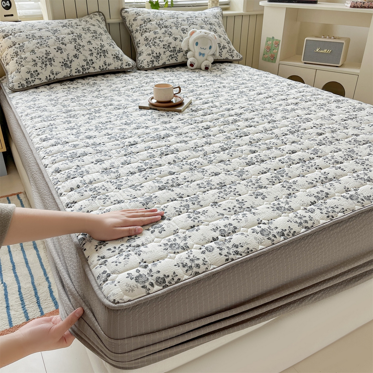 91家纺网 家纺一手货源 找家纺 （总）优眠坊 2026新款亲肤泡芙纱夹棉单床笠床笠单件单品床笠三件套