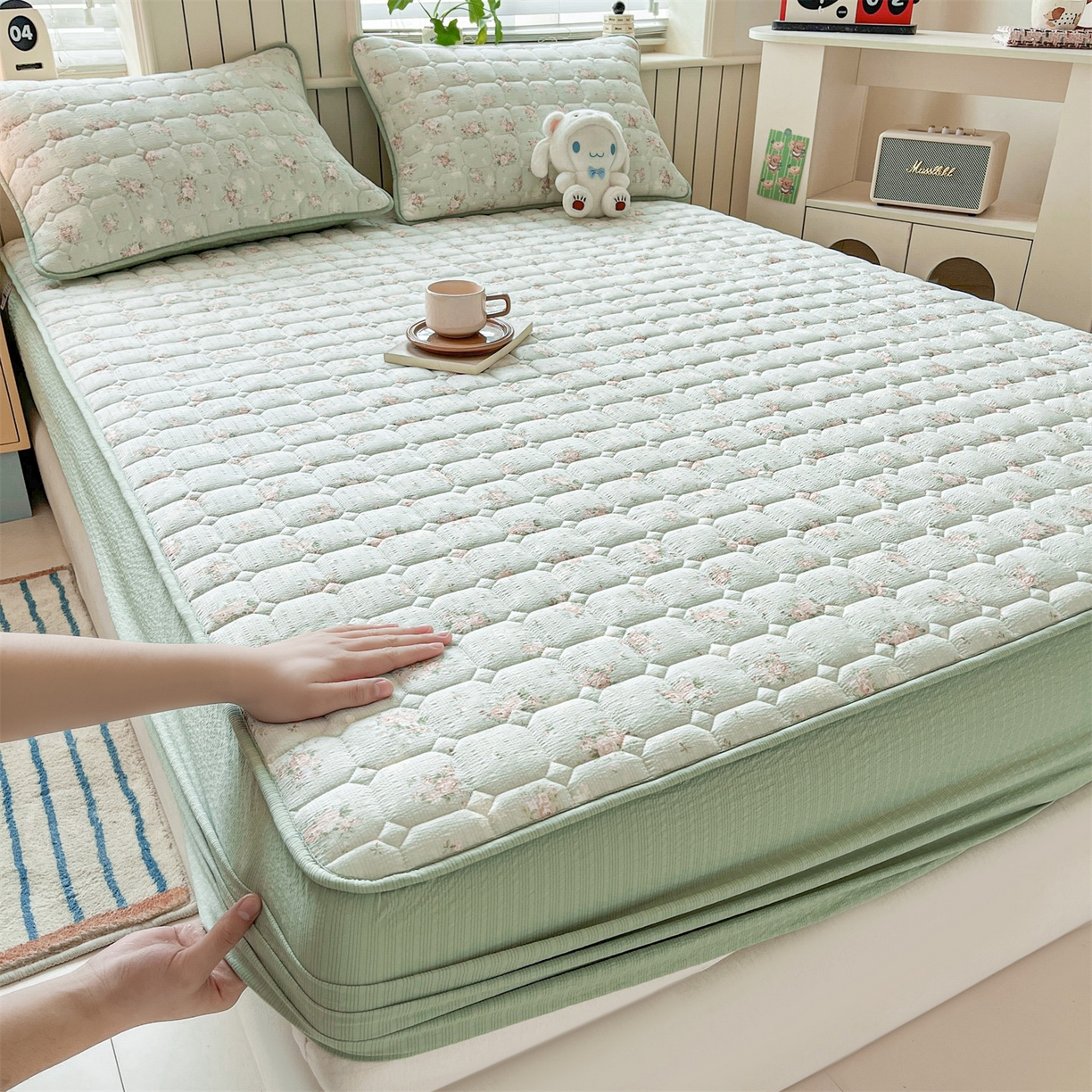 91家纺网 家纺一手货源 找家纺 （总）优眠坊 2026新款亲肤泡芙纱夹棉单床笠床笠单件单品床笠三件套