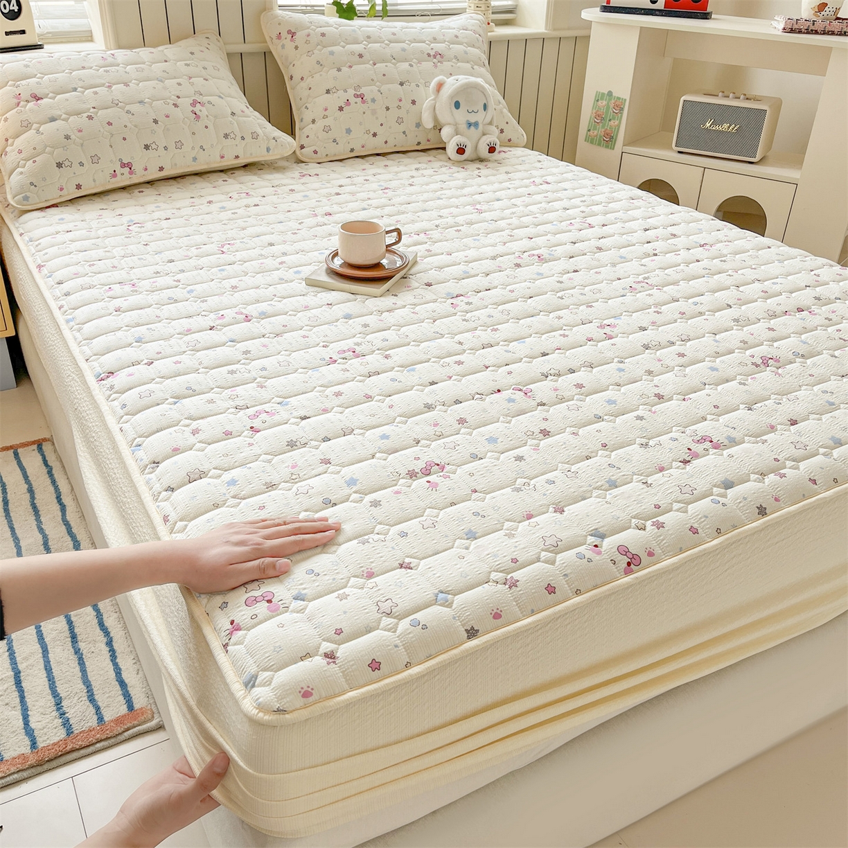 91家纺网 家纺一手货源 找家纺 （总）优眠坊 2026新款亲肤泡芙纱夹棉单床笠床笠单件单品床笠三件套