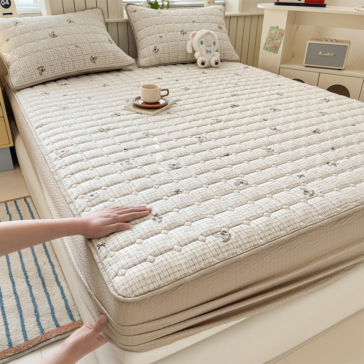 91家纺网 家纺一手货源 找家纺 （总）优眠坊 2026新款亲肤泡芙纱夹棉单床笠床笠单件单品床笠三件套