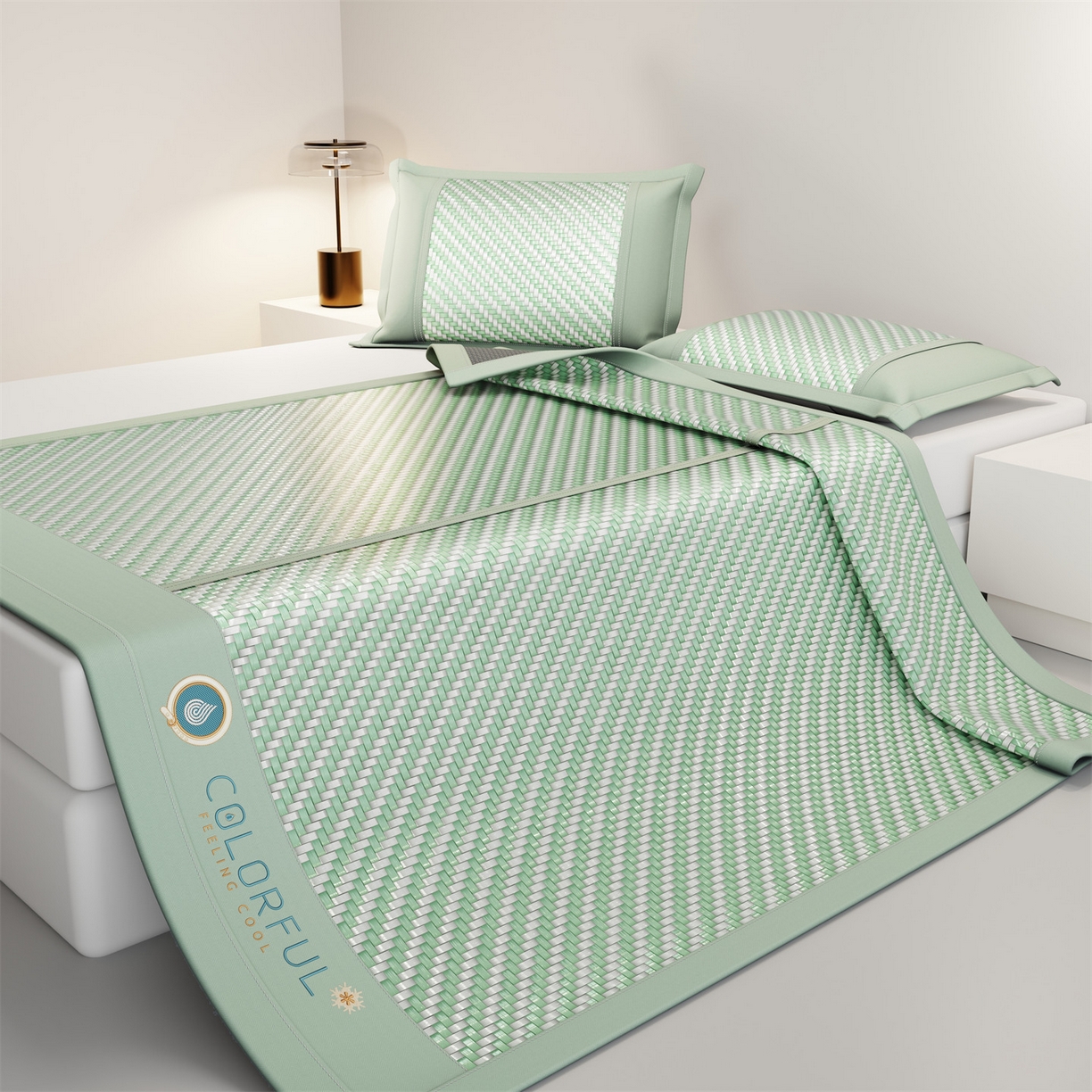 91家纺网 家纺一手货源 找家纺 乐家欣 2026夏季高端凉席竹席新款pe藤席a类母婴级1.8m空调软席子可水洗-青岚织梦系列 青岚织梦-绿