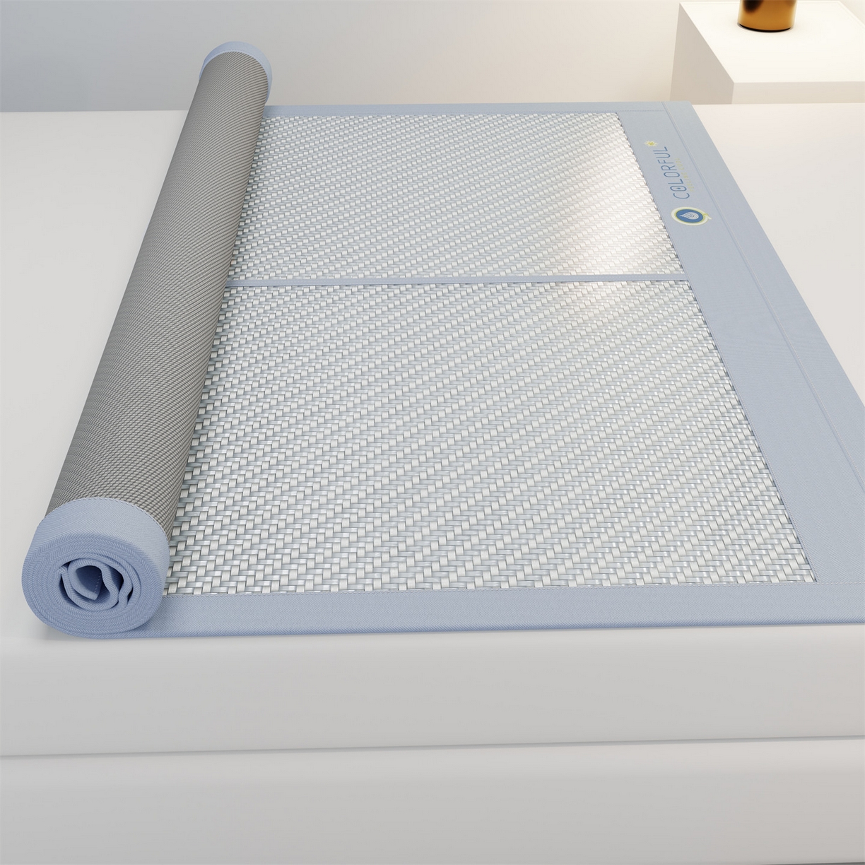 91家纺网 家纺一手货源 找家纺 乐家欣 2026夏季高端凉席竹席新款pe藤席a类母婴级1.8m空调软席子可水洗-青岚织梦系列 青岚织梦-蓝