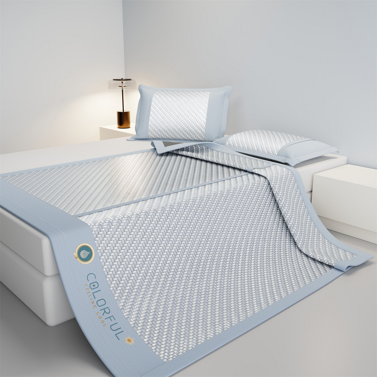 91家纺网 家纺一手货源 找家纺 乐家欣 2026夏季高端凉席竹席新款pe藤席a类母婴级1.8m空调软席子可水洗-青岚织梦系列 青岚织梦-蓝