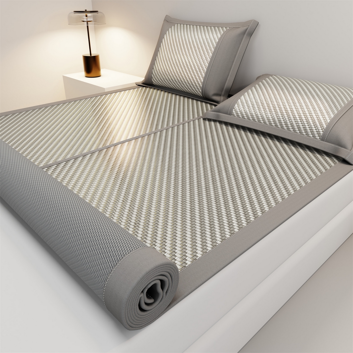 91家纺网 家纺一手货源 找家纺 乐家欣 2026夏季高端凉席竹席新款pe藤席a类母婴级1.8m空调软席子可水洗-青岚织梦系列 青岚织梦-灰