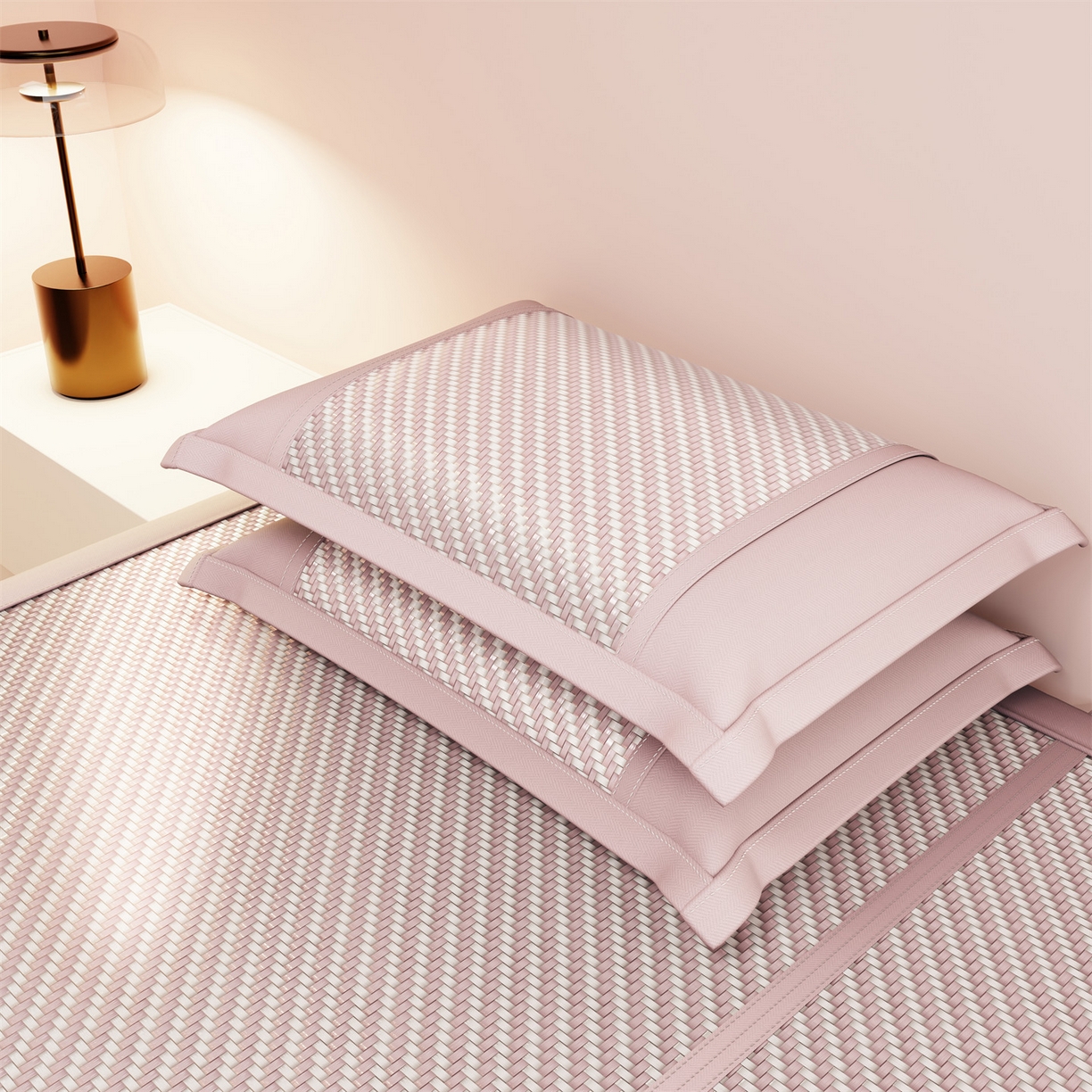 91家纺网 家纺一手货源 找家纺 乐家欣 2026夏季高端凉席竹席新款pe藤席a类母婴级1.8m空调软席子可水洗-青岚织梦系列 青岚织梦-粉