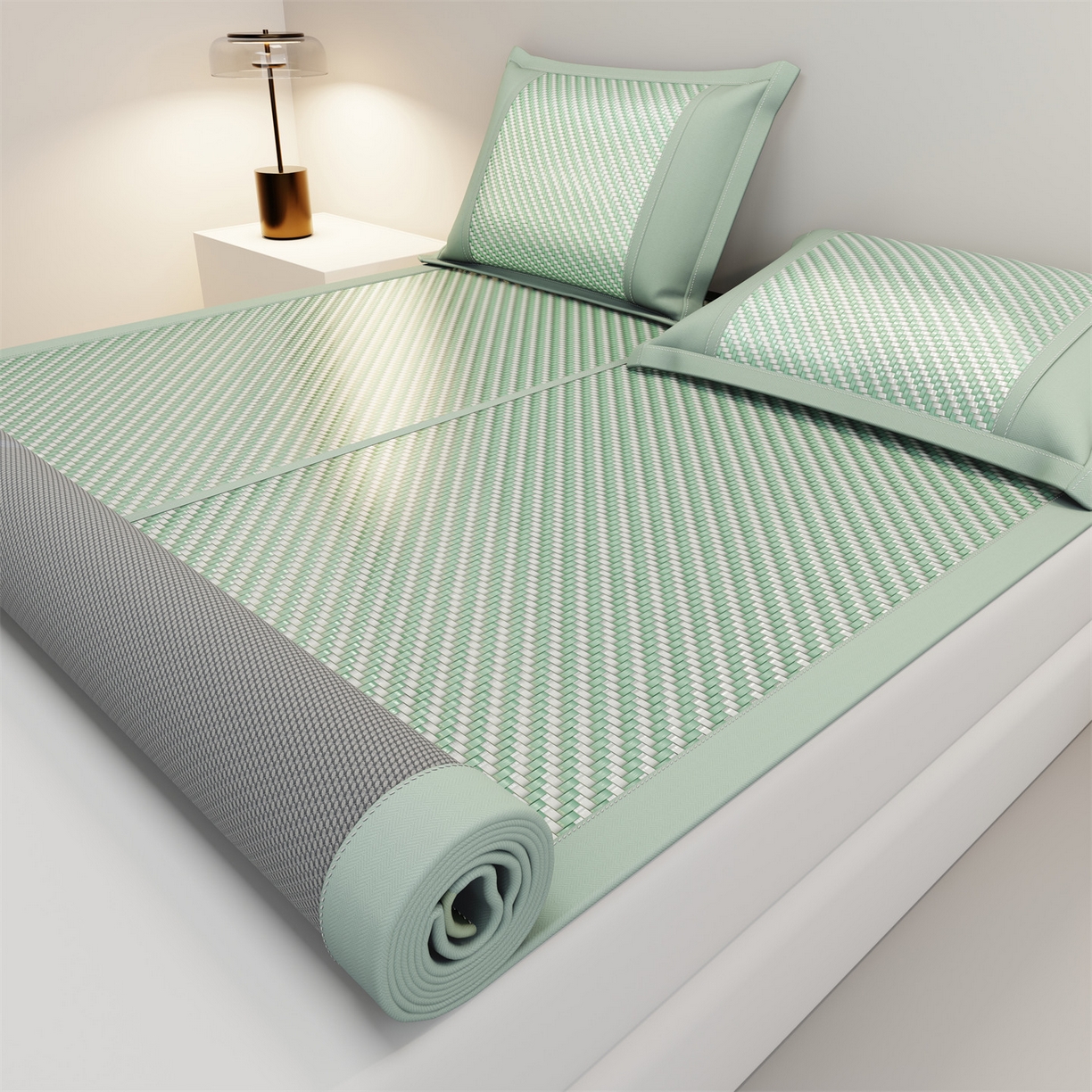 91家纺网 家纺一手货源 找家纺 乐家欣 2026夏季高端凉席竹席新款pe藤席a类母婴级1.8m空调软席子可水洗-青岚织梦系列 青岚织梦-绿