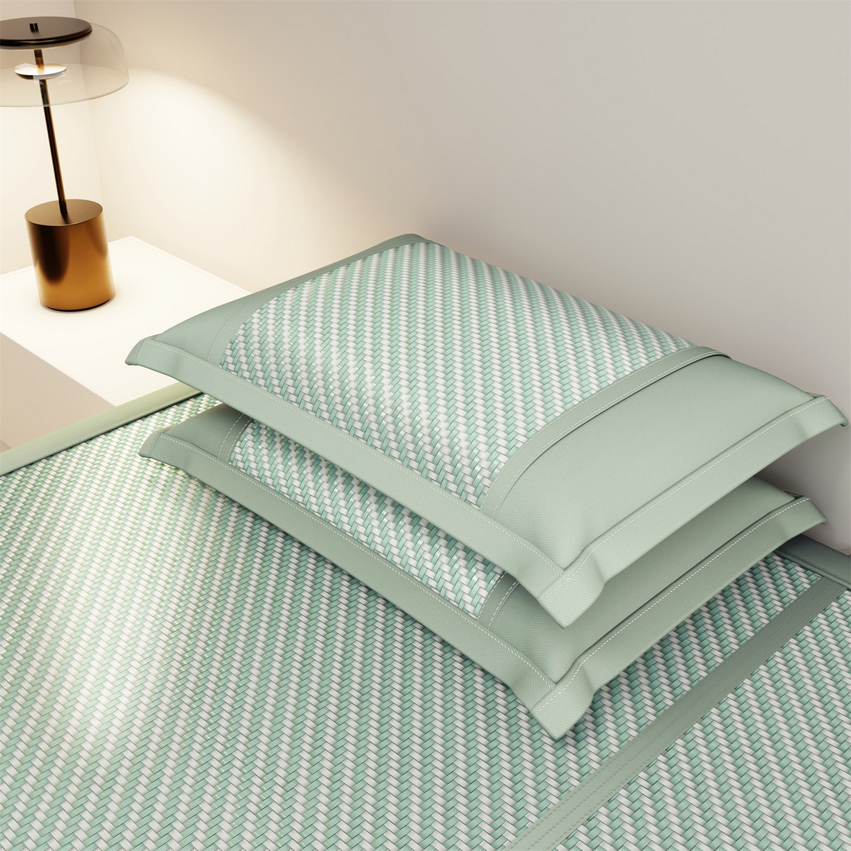 91家纺网 家纺一手货源 找家纺 乐家欣 2026夏季高端凉席竹席新款pe藤席a类母婴级1.8m空调软席子可水洗-青岚织梦系列 青岚织梦-绿