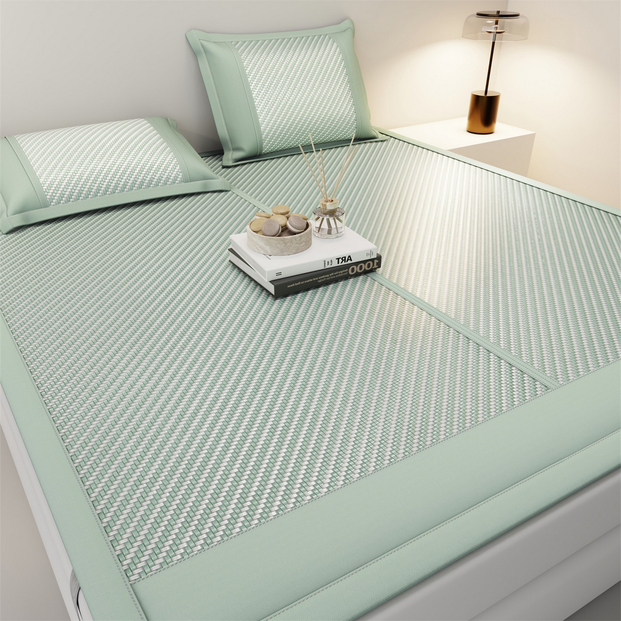 91家纺网 家纺一手货源 找家纺 乐家欣 2026夏季高端凉席竹席新款pe藤席a类母婴级1.8m空调软席子可水洗-青岚织梦系列 青岚织梦-绿