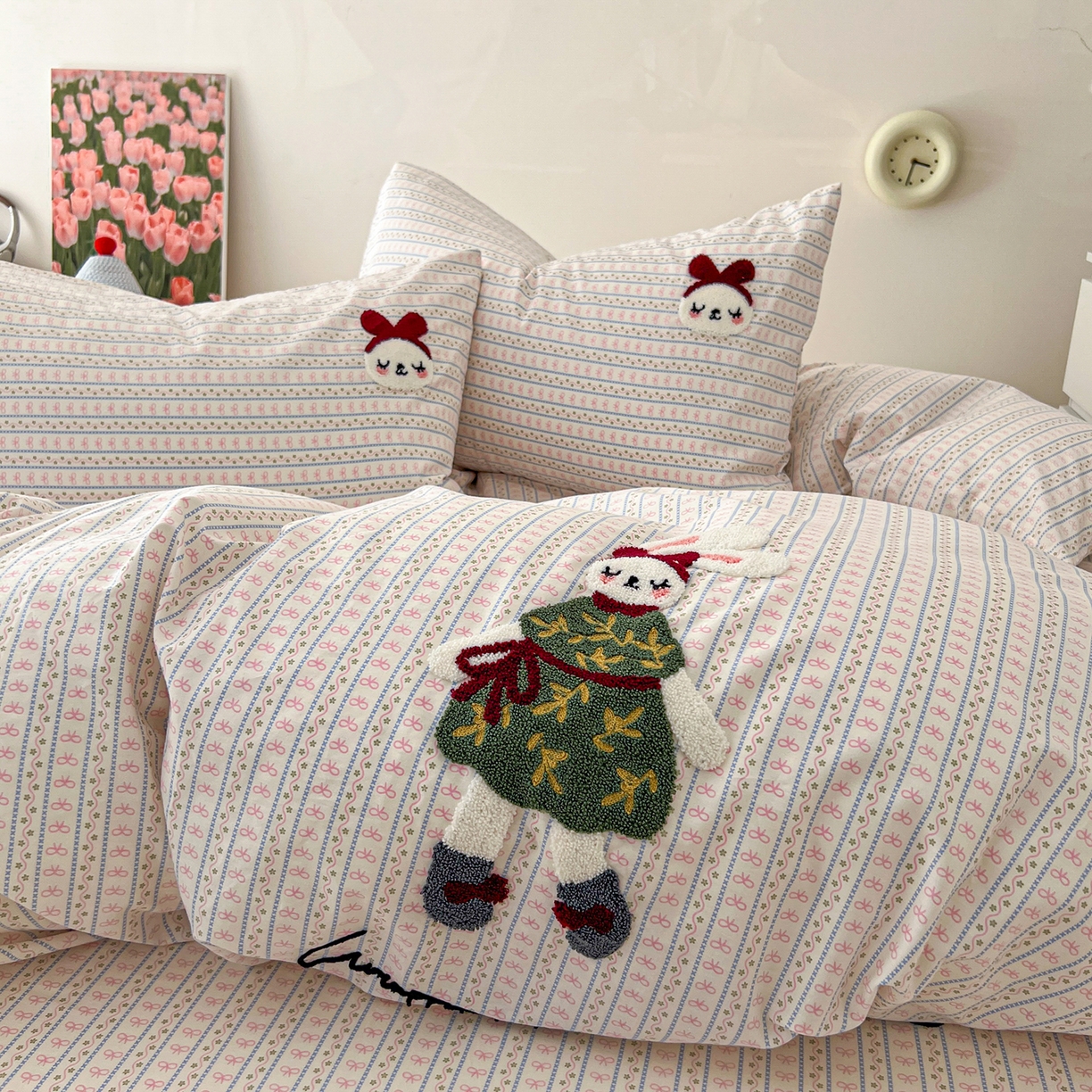 91家纺网 家纺一手货源 找家纺 舒居家纺 2026新款13070全棉纯棉毛巾绣单被套被套单件 友谊结