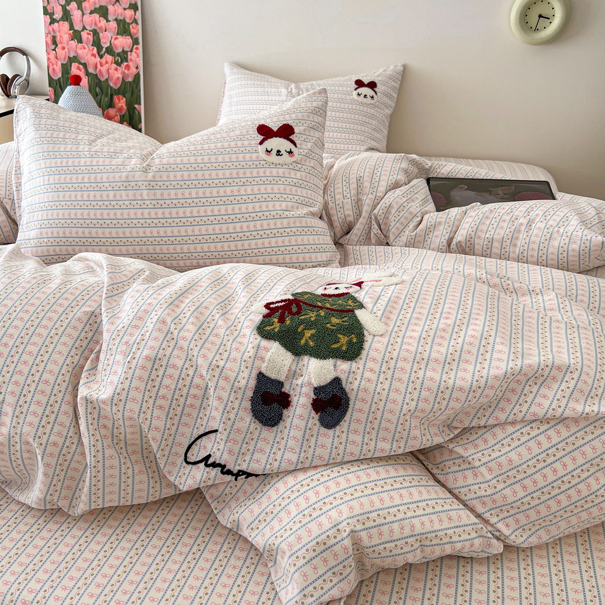 91家纺网 家纺一手货源 找家纺 舒居家纺 2026新款13070全棉纯棉毛巾绣单被套被套单件 友谊结