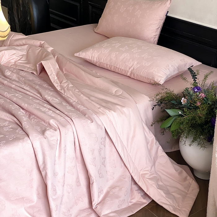 宜代光年 2026新款60S全棉厚织提花夏被夏凉被空调被 夏被-蝶梦悠悠-浅粉