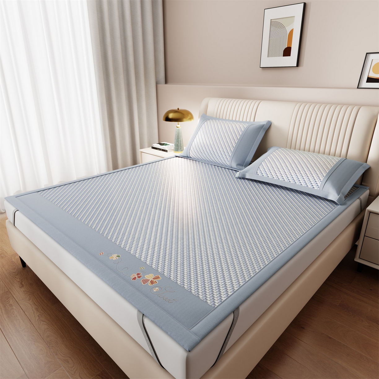 91家纺网 家纺一手货源 找家纺 （总）乐家欣 2026夏季高端凉席竹席新款pe藤席a类母婴级1.8m空调软席子可水洗-四叶花语