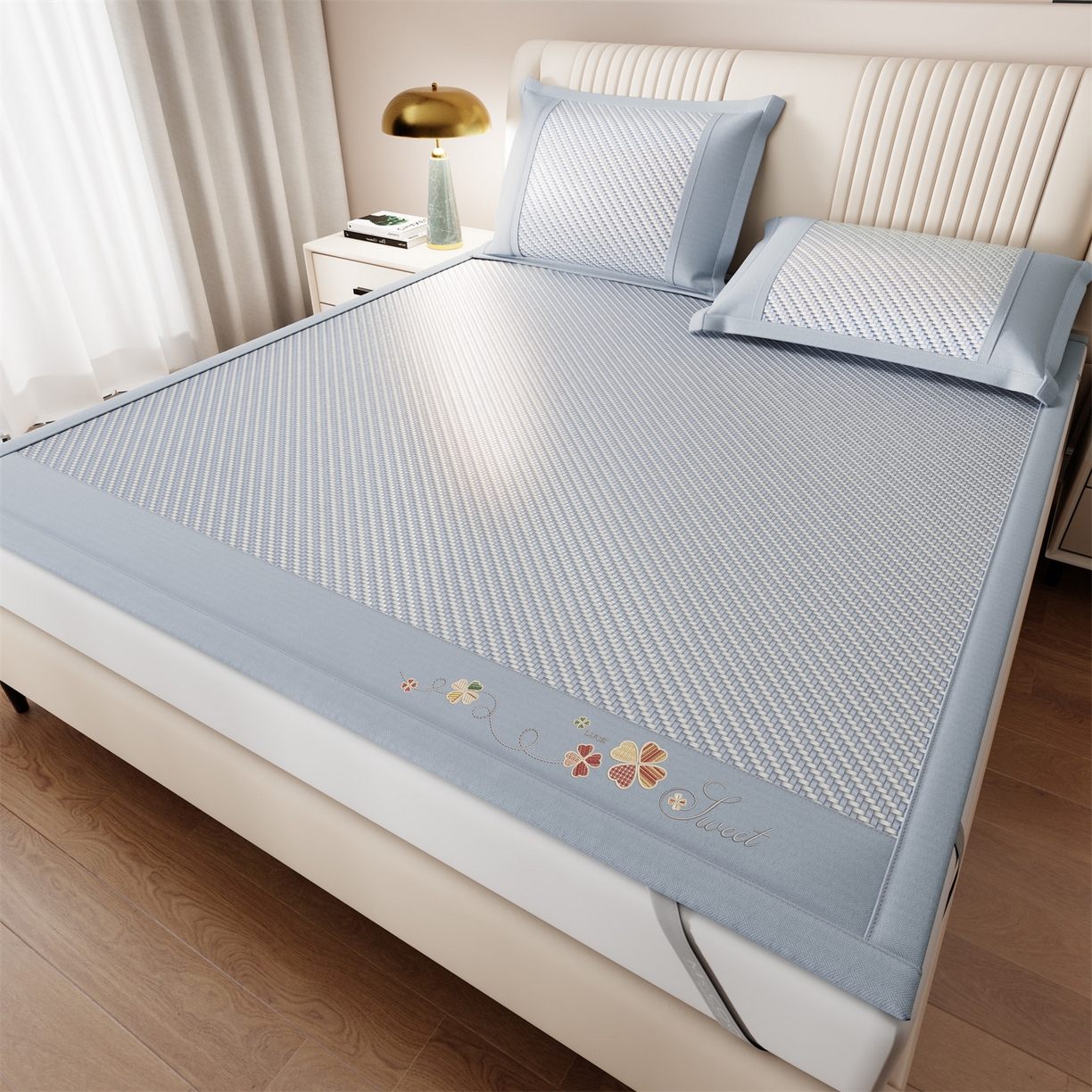 （总）乐家欣 2026夏季高端凉席竹席新款pe藤席a类母婴级1.8m空调软席子可水洗-四叶花语