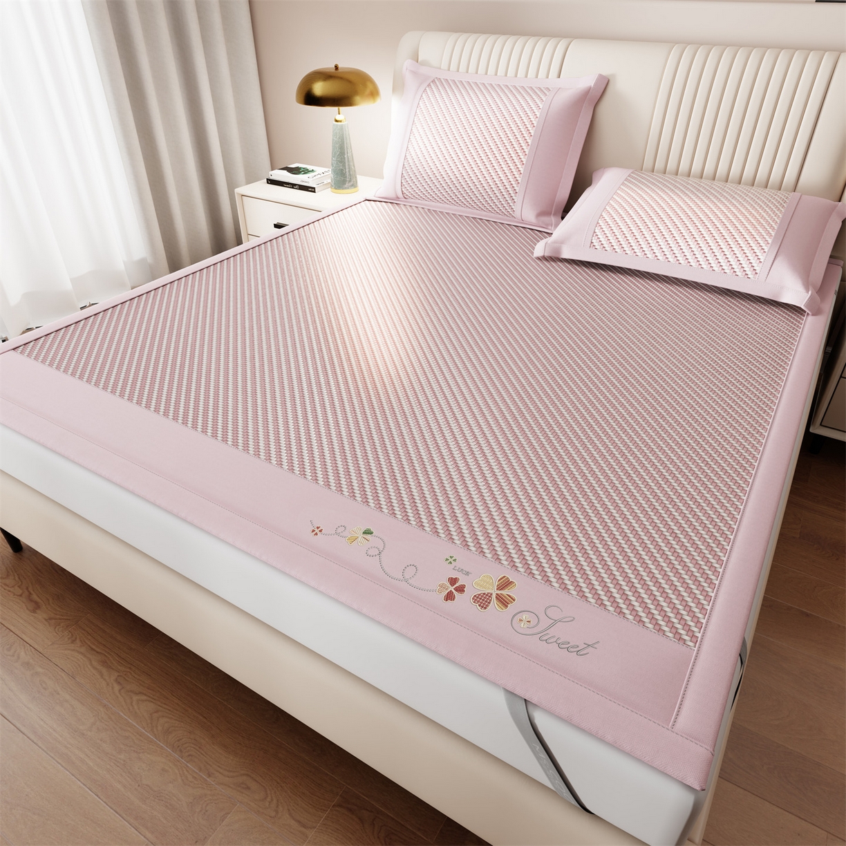 91家纺网 家纺一手货源 找家纺 （总）乐家欣 2026夏季高端凉席竹席新款pe藤席a类母婴级1.8m空调软席子可水洗-四叶花语