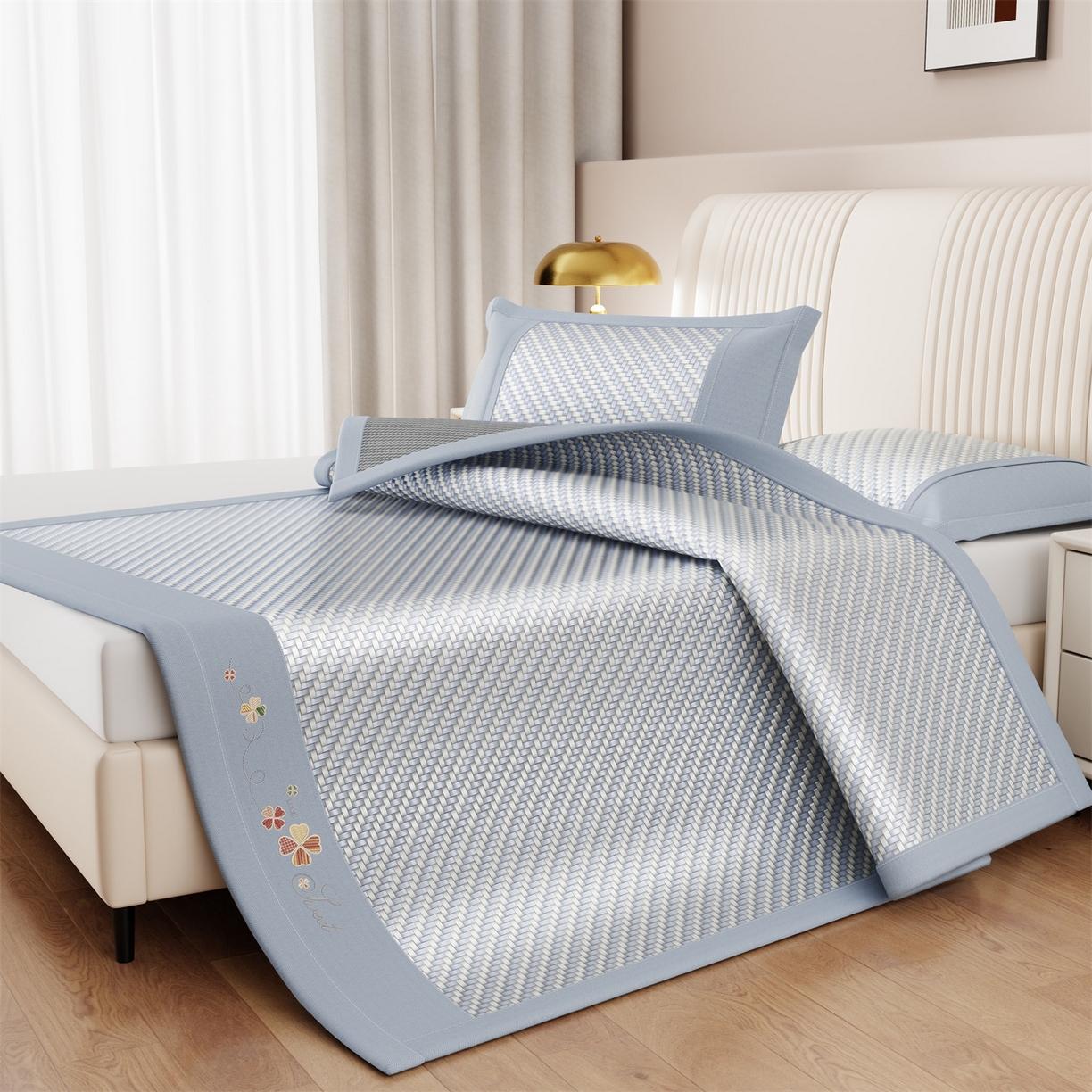 91家纺网 家纺一手货源 找家纺 （总）乐家欣 2026夏季高端凉席竹席新款pe藤席a类母婴级1.8m空调软席子可水洗-四叶花语