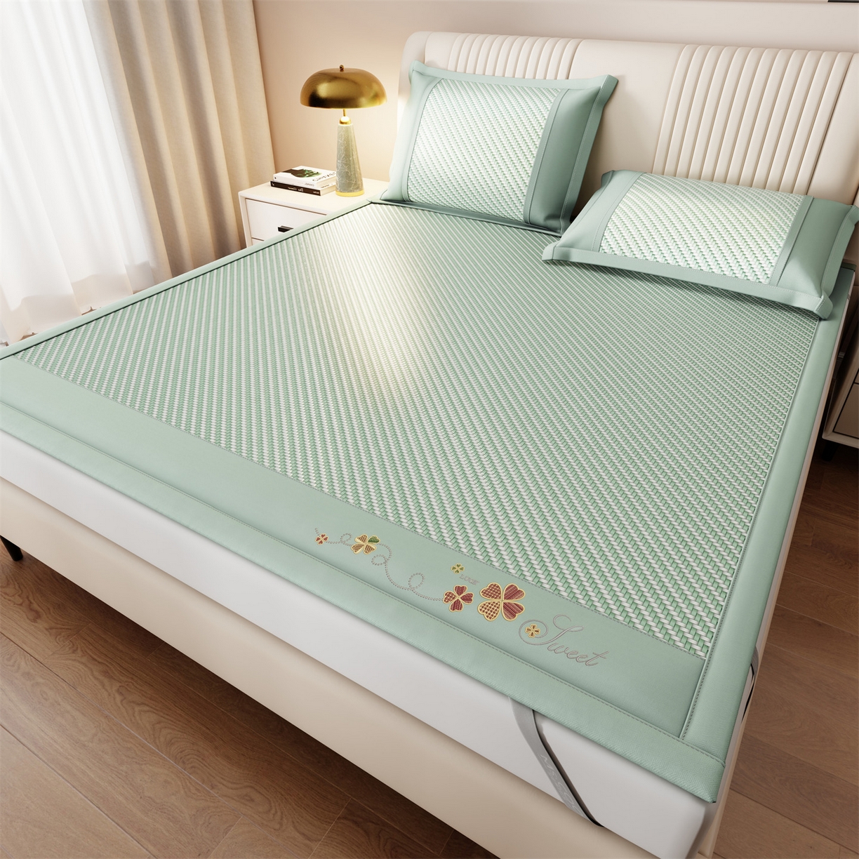 91家纺网 家纺一手货源 找家纺 （总）乐家欣 2026夏季高端凉席竹席新款pe藤席a类母婴级1.8m空调软席子可水洗-四叶花语