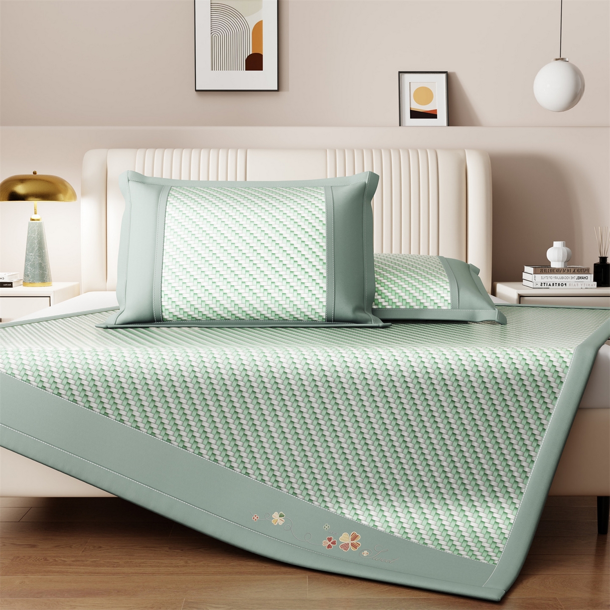 91家纺网 家纺一手货源 找家纺 乐家欣 2026夏季高端凉席竹席新款pe藤席a类母婴级1.8m空调软席子可水洗-四叶花语 四叶花语-绿