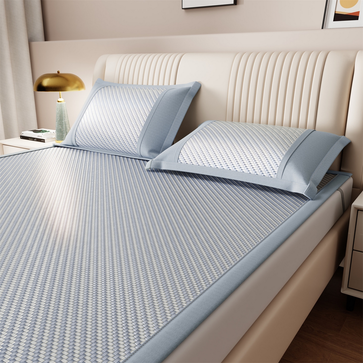 91家纺网 家纺一手货源 找家纺 乐家欣 2026夏季高端凉席竹席新款pe藤席a类母婴级1.8m空调软席子可水洗-四叶花语 四叶花语-兰