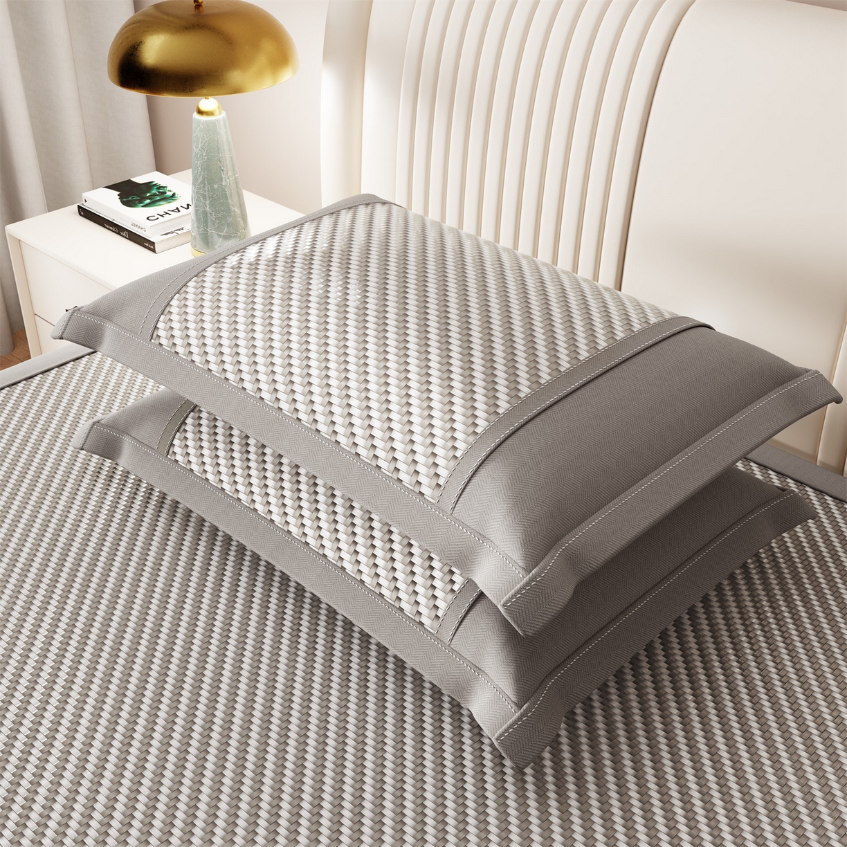 91家纺网 家纺一手货源 找家纺 乐家欣 2026夏季高端凉席竹席新款pe藤席a类母婴级1.8m空调软席子可水洗-四叶花语 四叶花语-灰