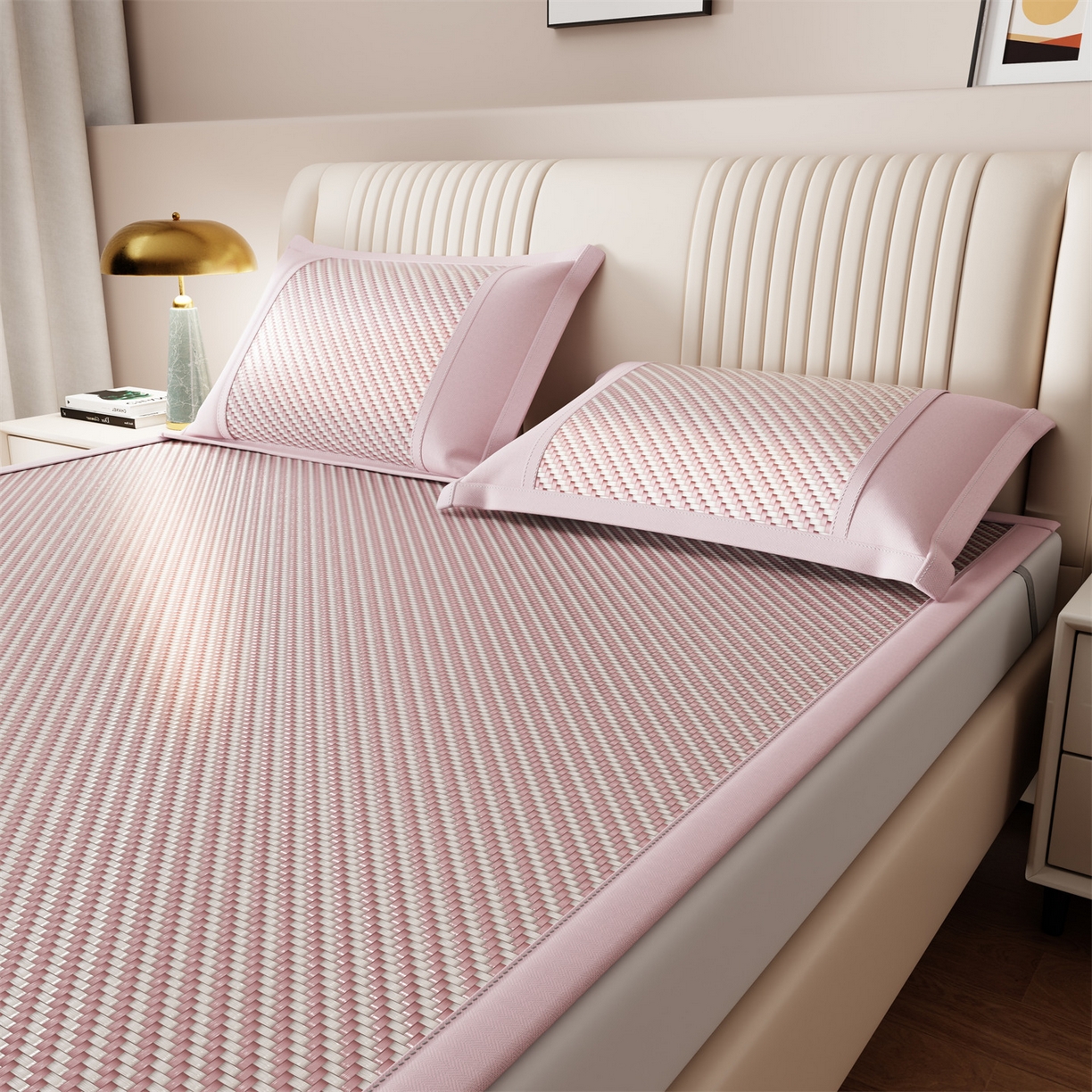 91家纺网 家纺一手货源 找家纺 乐家欣 2026夏季高端凉席竹席新款pe藤席a类母婴级1.8m空调软席子可水洗-四叶花语 四叶花语-粉