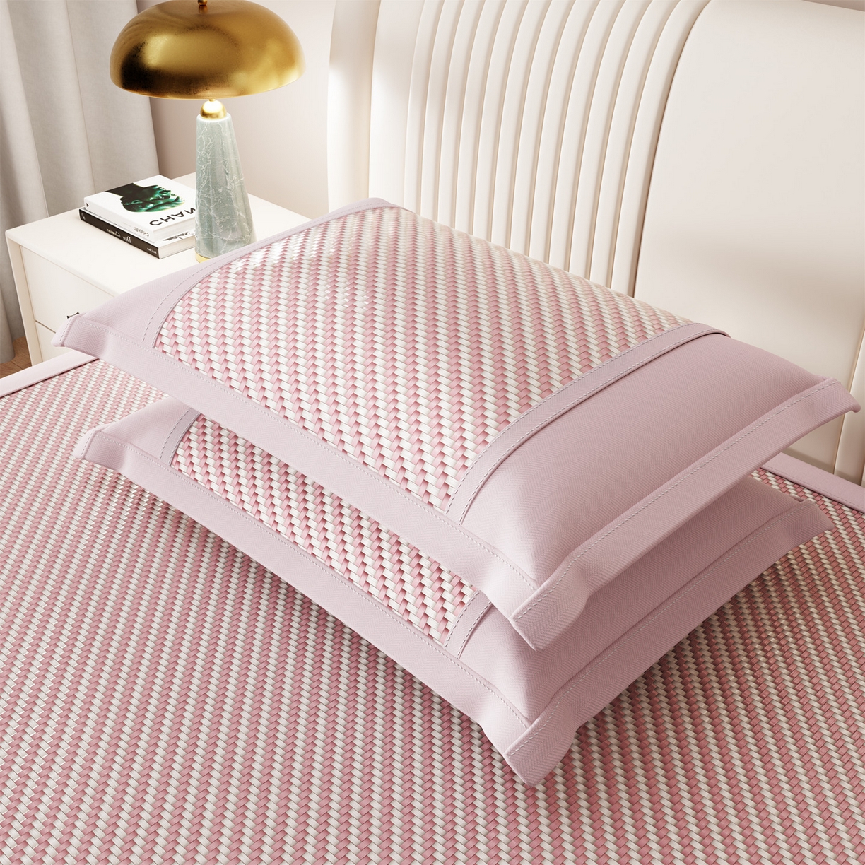 91家纺网 家纺一手货源 找家纺 乐家欣 2026夏季高端凉席竹席新款pe藤席a类母婴级1.8m空调软席子可水洗-四叶花语 四叶花语-粉