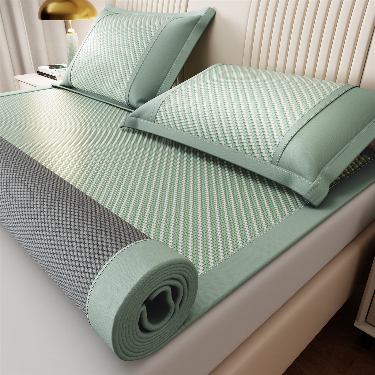 91家纺网 家纺一手货源 找家纺 乐家欣 2026夏季高端凉席竹席新款pe藤席a类母婴级1.8m空调软席子可水洗-四叶花语 四叶花语-绿