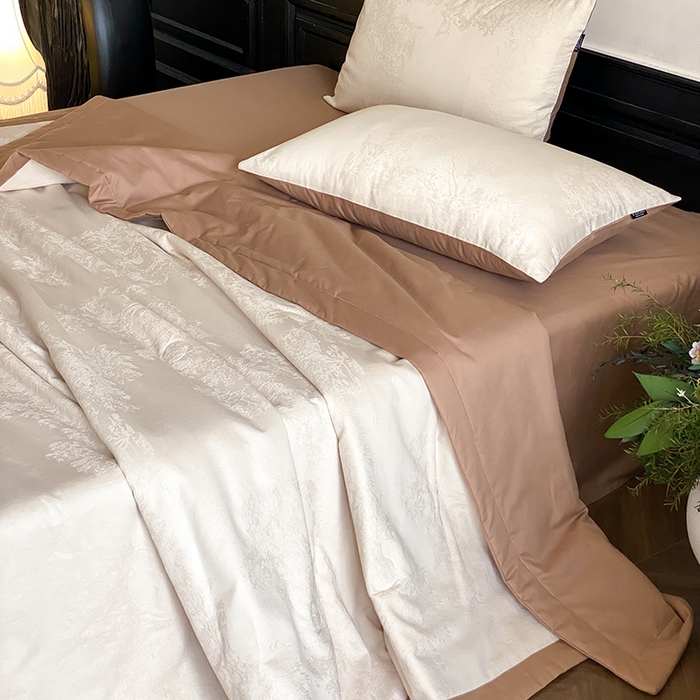 宜代光年 2026新款60S全棉厚织提花夏被夏凉被空调被 夏被-小郁葱-奶白