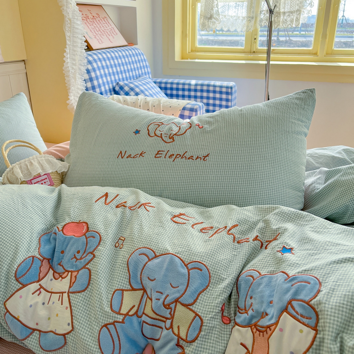 梵克保罗 2026春夏直播热款卡通贴布绣加厚单人双人单被套三件套四件套 吉象三宝