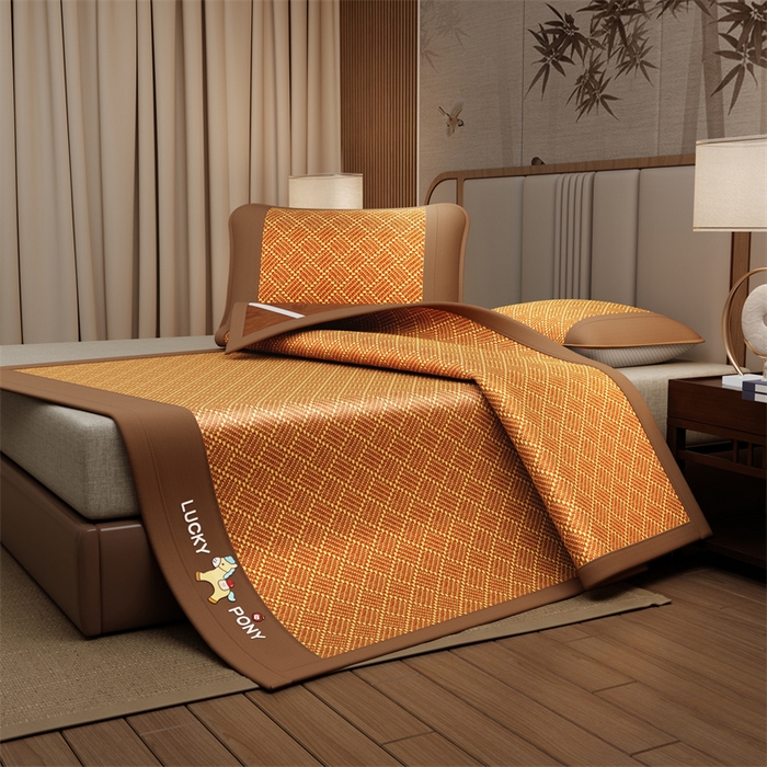 91家纺网 家纺一手货源 找家纺 （总）缦吉 2026新款植物草本凉感刺绣藤席凉席-马上平安