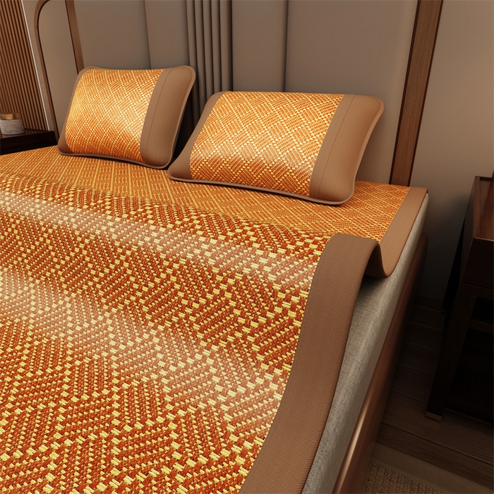 91家纺网 家纺一手货源 找家纺 （总）缦吉 2026新款植物草本凉感刺绣藤席凉席-马上平安