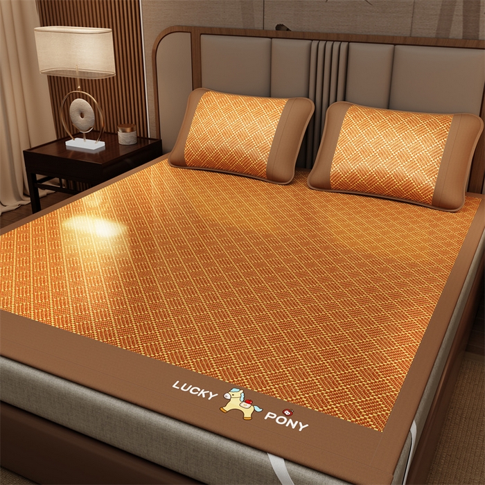 91家纺网 家纺一手货源 找家纺 缦吉 2026新款植物草本凉感刺绣藤席凉席-马上平安 马上平安-金雅纹