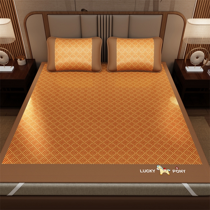 91家纺网 家纺一手货源 找家纺 缦吉 2026新款植物草本凉感刺绣藤席凉席-马上平安 马上平安-金雅纹