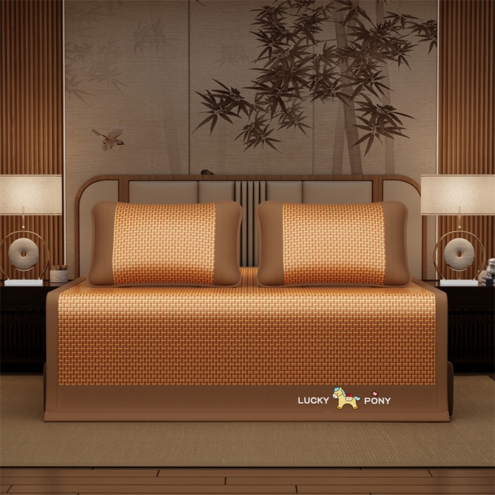 91家纺网 家纺一手货源 找家纺 缦吉 2026新款植物草本凉感刺绣藤席凉席-马上平安 马上平安-步步高