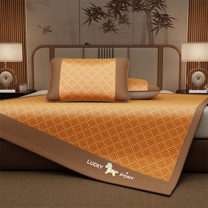 91家纺网 家纺一手货源 找家纺 缦吉 2026新款植物草本凉感刺绣藤席凉席-马上平安 马上平安-金雅纹