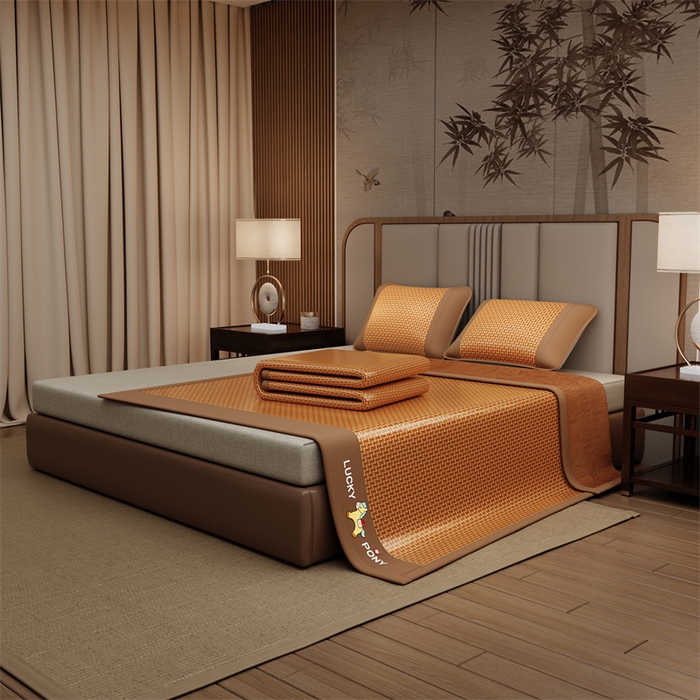 91家纺网 家纺一手货源 找家纺 缦吉 2026新款植物草本凉感刺绣藤席凉席-马上平安 马上平安-步步高