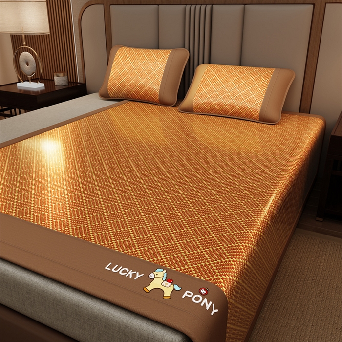 91家纺网 家纺一手货源 找家纺 缦吉 2026新款植物草本凉感刺绣藤席凉席-马上平安 马上平安-金雅纹