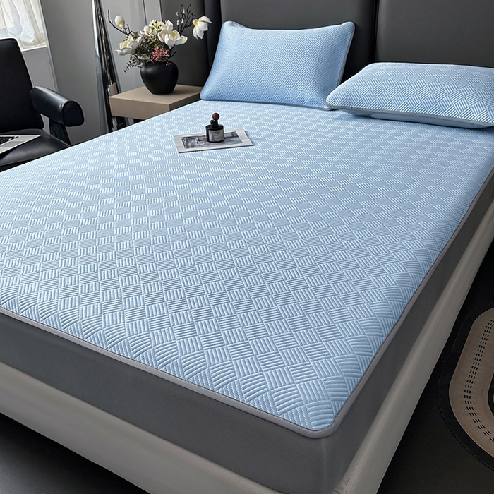 91家纺网 家纺一手货源 找家纺 乐家欣 2026新款提花凉感床笠款床席款软凉席 床笠款提花-宾利蓝