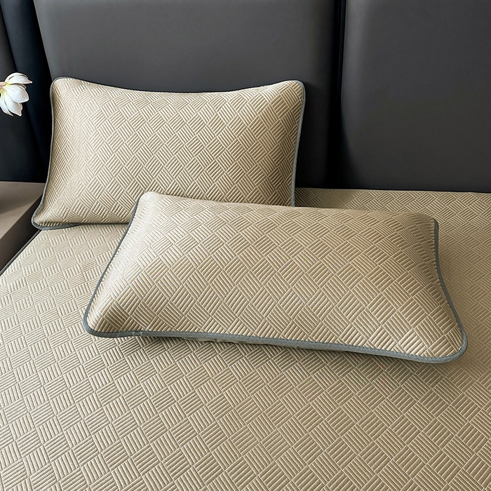 91家纺网 家纺一手货源 找家纺 乐家欣 2026新款提花凉感床笠款床席款软凉席 床笠款提花-卡其