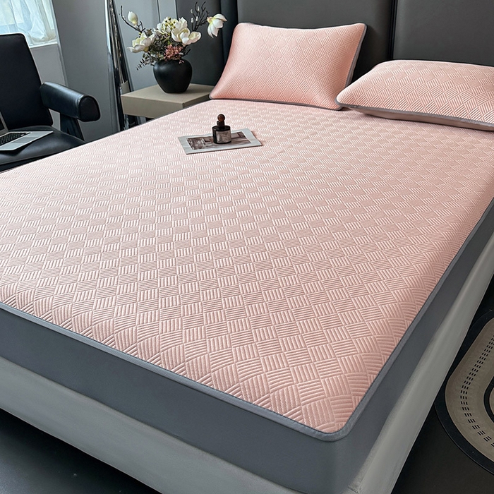 91家纺网 家纺一手货源 找家纺 乐家欣 2026新款提花凉感床笠款床席款软凉席 床笠款提花-蜜桃粉