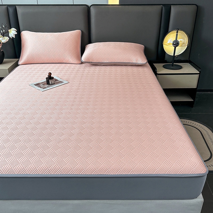 91家纺网 家纺一手货源 找家纺 乐家欣 2026新款提花凉感床笠款床席款软凉席 床笠款提花-蜜桃粉