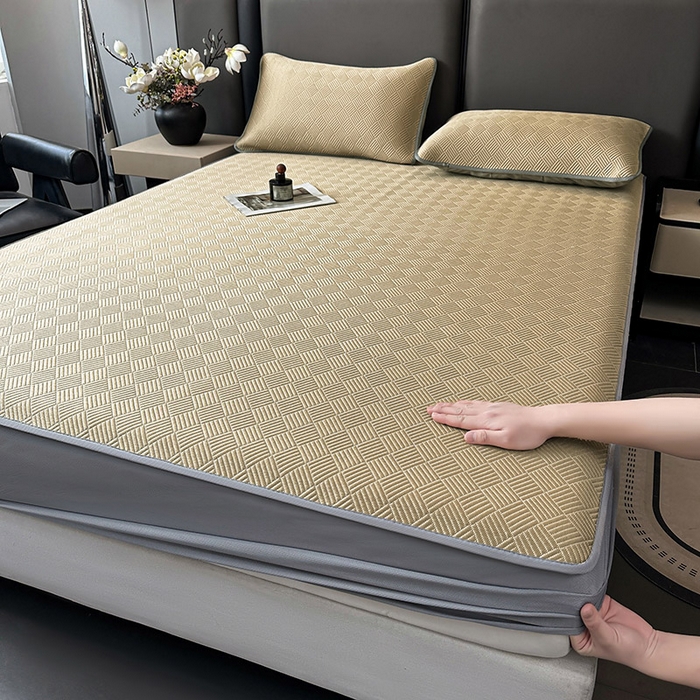 乐家欣 2026新款提花凉感床笠款床席款软凉席 床笠款提花-卡其