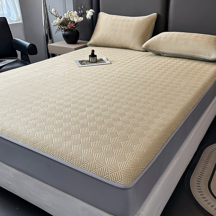 91家纺网 家纺一手货源 找家纺 乐家欣 2026新款提花凉感床笠款床席款软凉席 床笠款提花-卡其