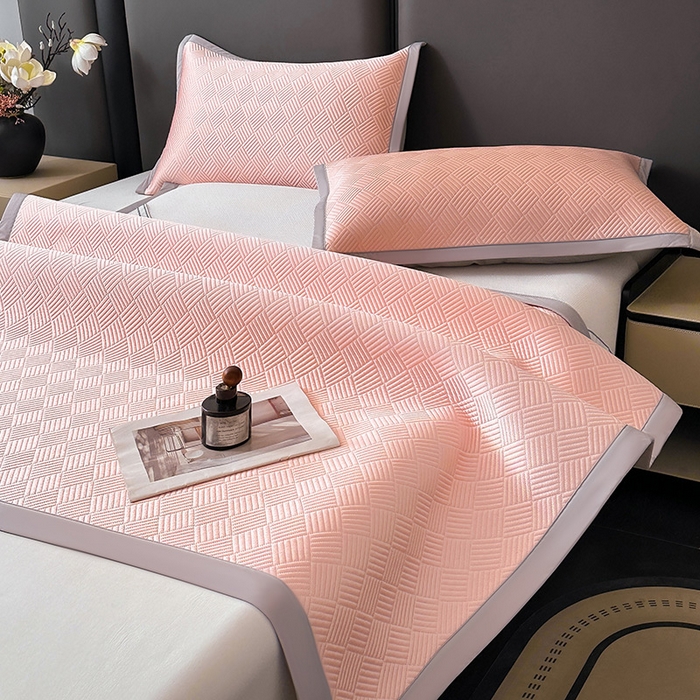 91家纺网 家纺一手货源 找家纺 乐家欣 2026新款提花凉感床笠款床席款软凉席 床席款提花-蜜桃粉