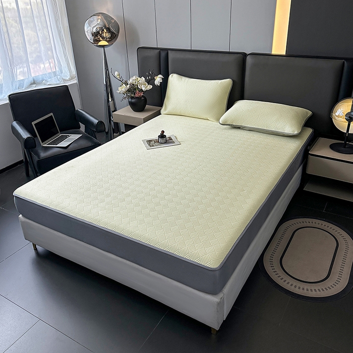 91家纺网 家纺一手货源 找家纺 乐家欣 2026新款提花凉感床笠款床席款软凉席 床笠款提花-奶昔白