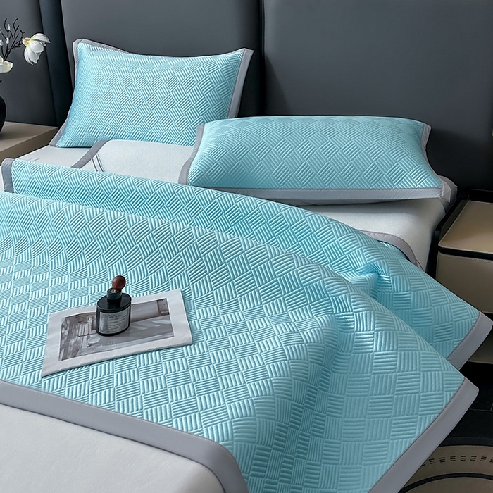 91家纺网 家纺一手货源 找家纺 乐家欣 2026新款提花凉感床笠款床席款软凉席 床席款提花-清水蓝