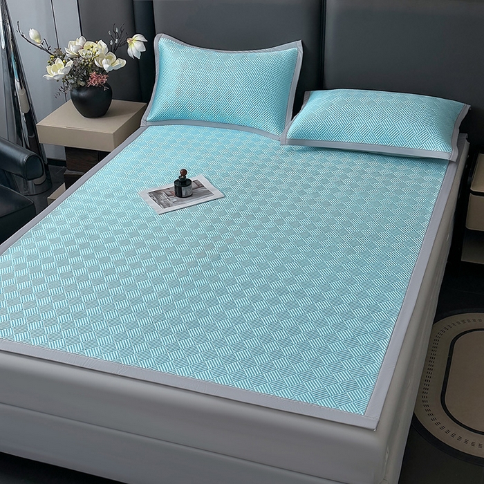 91家纺网 家纺一手货源 找家纺 乐家欣 2026新款提花凉感床笠款床席款软凉席 床席款提花-清水蓝